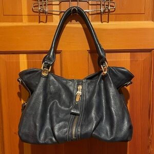 Melie Bianco Black Shoulder Bag with Gold Accents